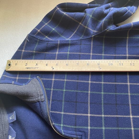 Lands End Sweater Men XL Blue Green Tan Plaid 1/4 Zip Knit Pullover Collared - Picture 10 of 13